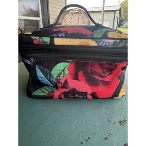 Vera Bradley Cosmetic Bag w/Handle Medium Travel Jewelry Bag Black Floral